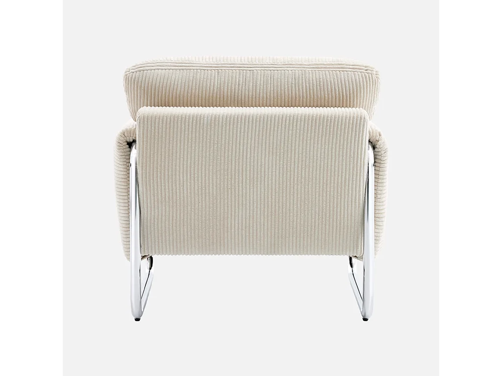 Fauteuil vintage velours côtelé armature chromée blanc cassé - Vintage