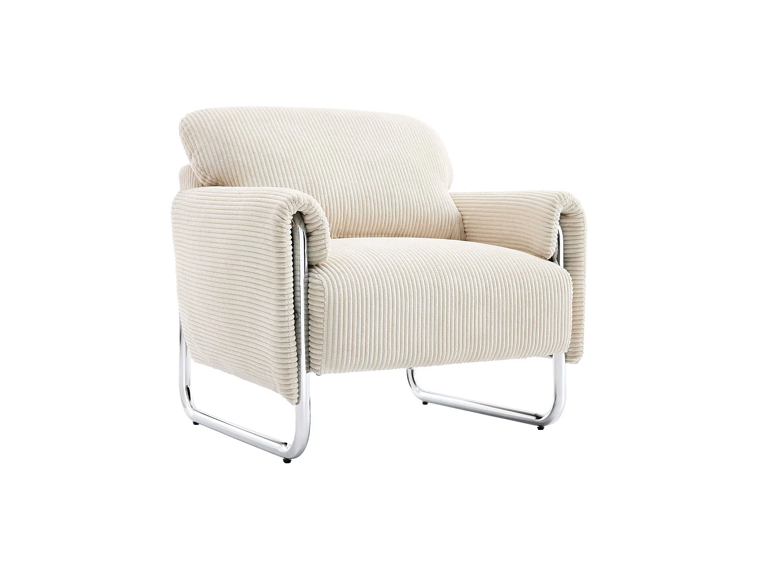 Sillón vintage de pana con estructura cromada blanco roto