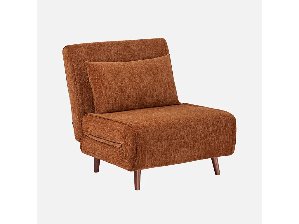Chauffeuse convertible tissu chenille piètement bois 1 place terracotta - Guest