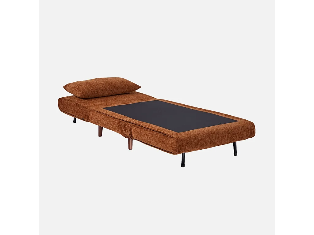 Chauffeuse convertible tissu chenille piètement bois 1 place terracotta - Guest