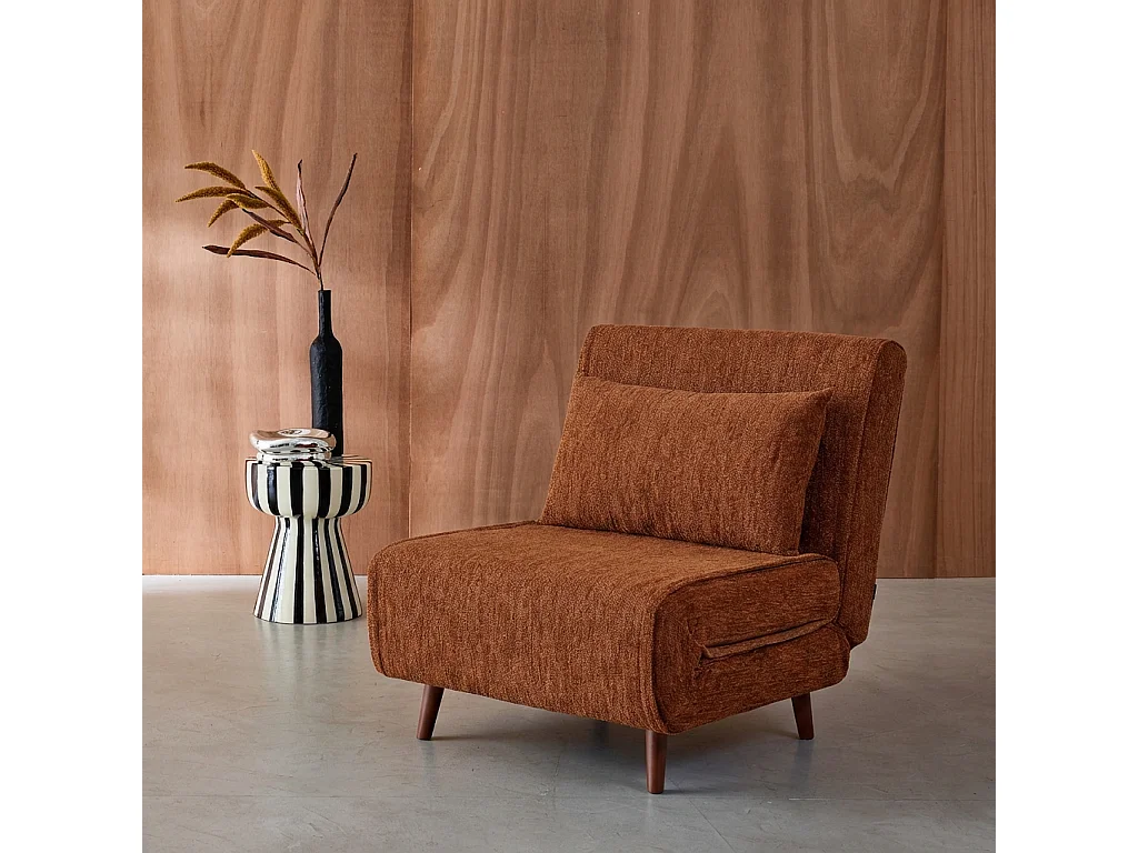 Chauffeuse convertible tissu chenille piètement bois 1 place terracotta - Guest