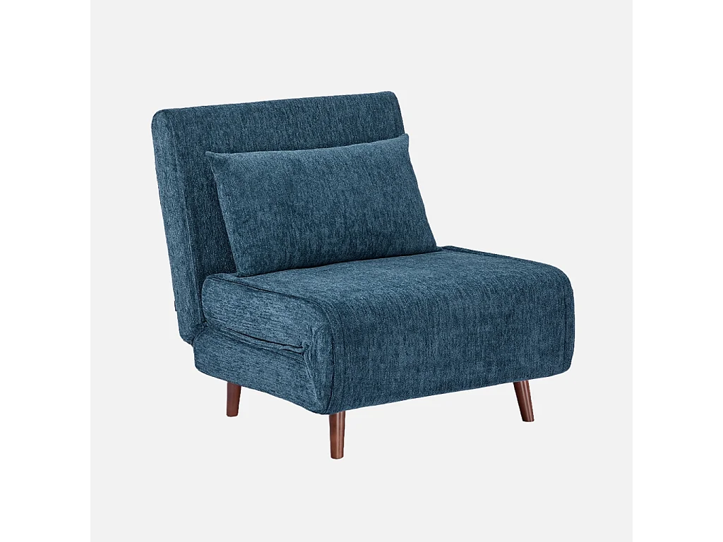 Chauffeuse convertible tissu chenille piètement bois 1 place bleu - Guest