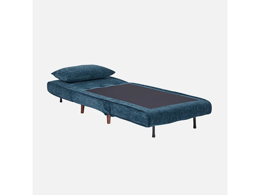 Chauffeuse convertible tissu chenille piètement bois 1 place bleu - Guest
