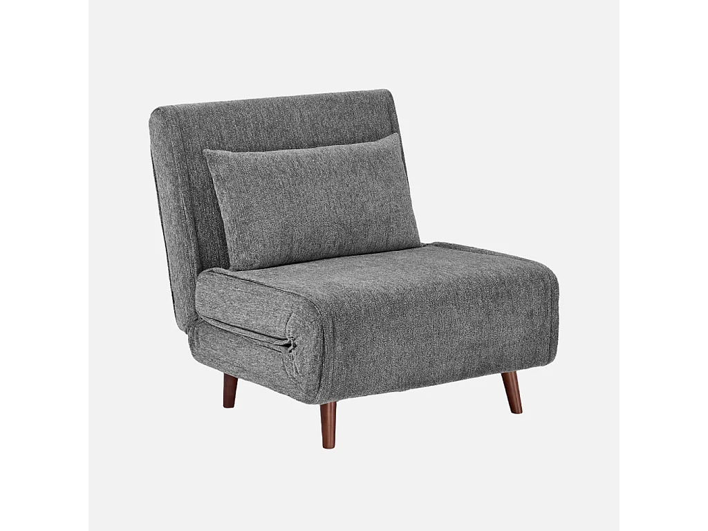 Chauffeuse convertible tissu chenille piètement bois 1 place gris - Guest