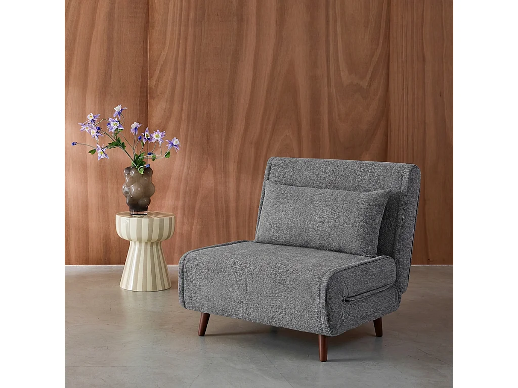 Chauffeuse convertible tissu chenille piètement bois 1 place gris - Guest