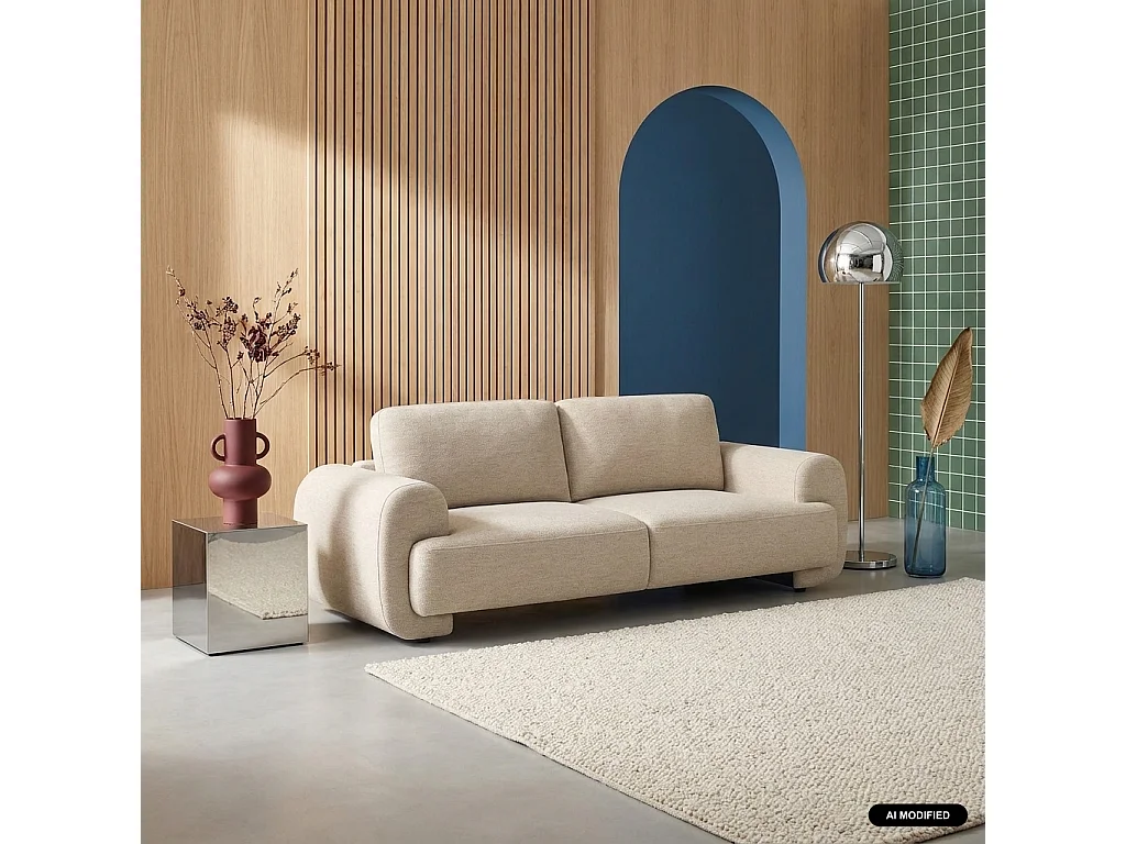 Sofá de tela, 3 plazas beige