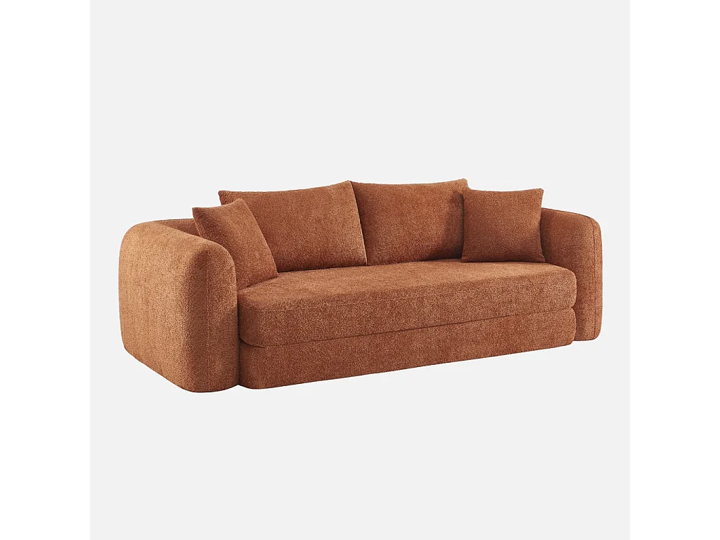 Canapé convertible 3 places en bouclette texturée terracotta L 243 x P 112 x H 66 cm - Sweeetch