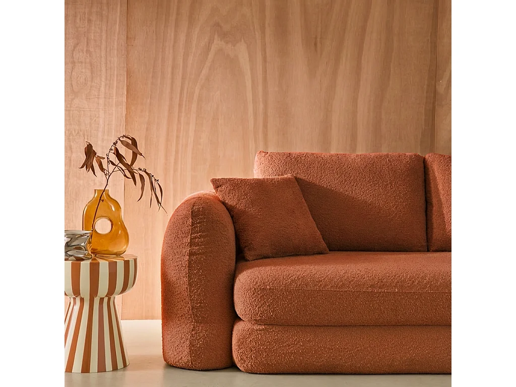 Canapé convertible 3 places en bouclette texturée terracotta L 243 x P 112 x H 66 cm - Sweeetch