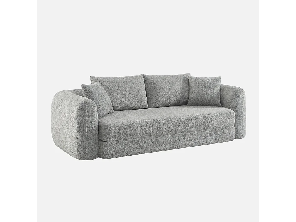 Canapé convertible 3 places en bouclette texturée gris clair L 243 x P 112 x H 66 cm - Sweeetch