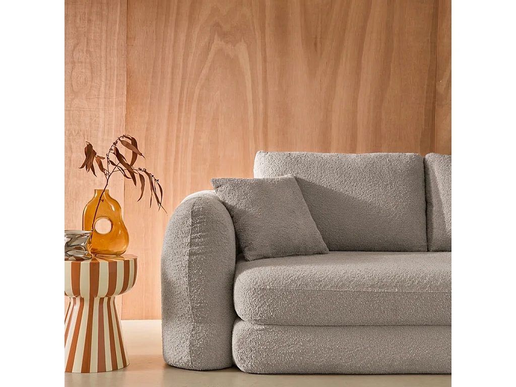 Canapé convertible 3 places en bouclette texturée gris clair L 243 x P 112 x H 66 cm - Sweeetch