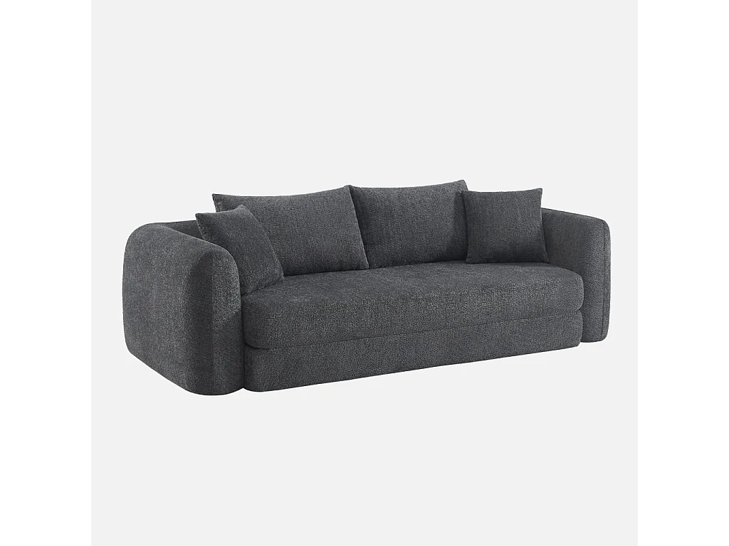 Canapé convertible 3 places en bouclette texturée gris foncé L 243 x P 112 x H 66 cm - Sweeetch