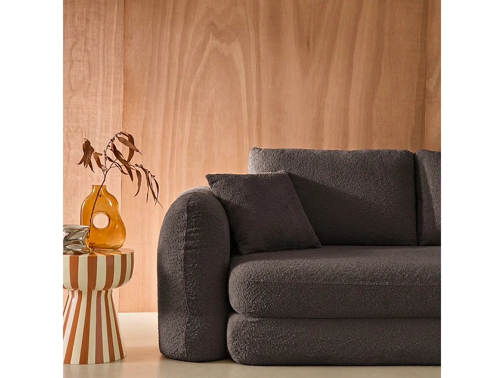 Canapé convertible 3 places en bouclette texturée gris foncé L 243 x P 112 x H 66 cm - Sweeetch