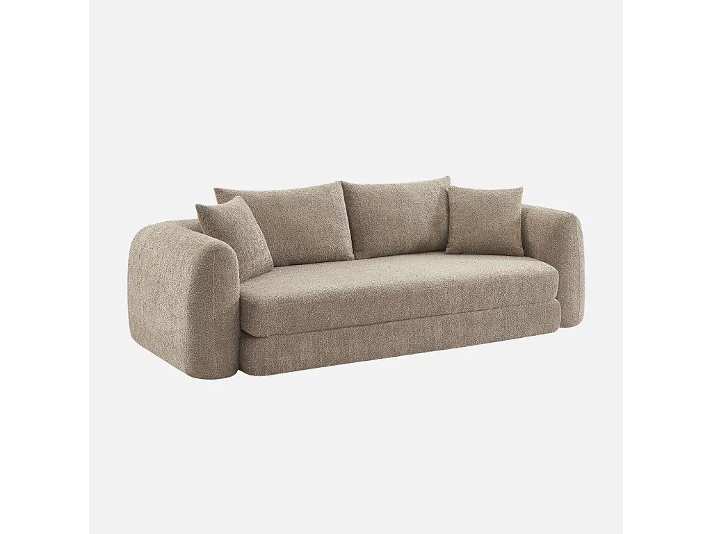 Canapé convertible 3 places en bouclette texturée taupe L 243 x P 112 x H 66 cm - Sweeetch