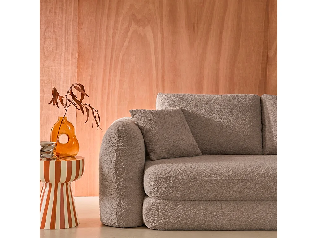 Canapé convertible 3 places en bouclette texturée taupe L 243 x P 112 x H 66 cm - Sweeetch