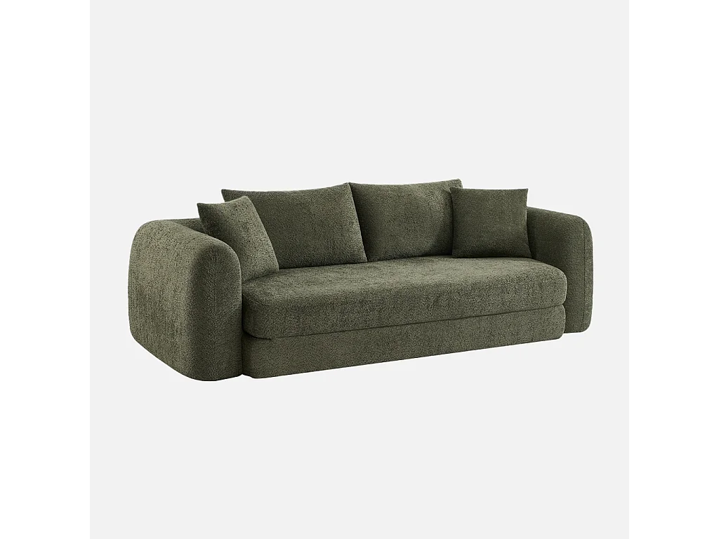 Canapé convertible 3 places en bouclette texturée kaki L 243 x P 112 x H 66 cm - Sweeetch