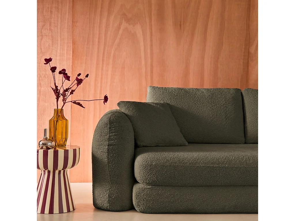 Canapé convertible 3 places en bouclette texturée kaki L 243 x P 112 x H 66 cm - Sweeetch