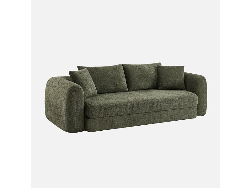 Canapé convertible 3 places en bouclette texturée kaki L 243 x P 112 x H 66 cm - Sweeetch