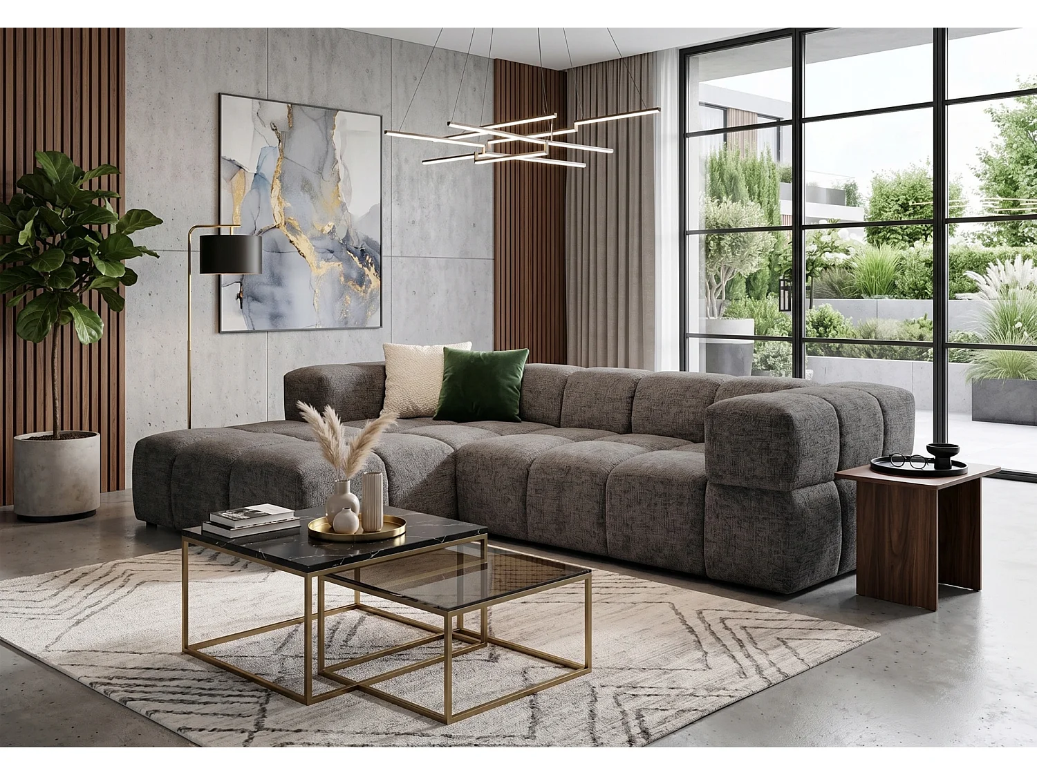 Canapé d’angle gauche Valley Bubble avec fonction couchage, design moderne, coloris gris, super confortable