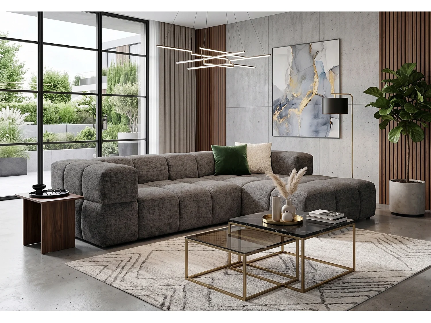 Canapé d’angle droit Valley Bubble avec fonction couchage, design moderne, coloris gris, super confortable