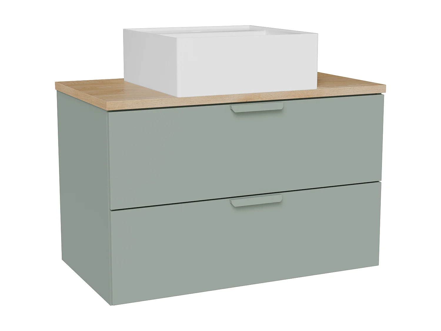 Meuble de salle de bain suspendu avec vasque à poser carrée – Vert sauge – L80 cm – AVORELI