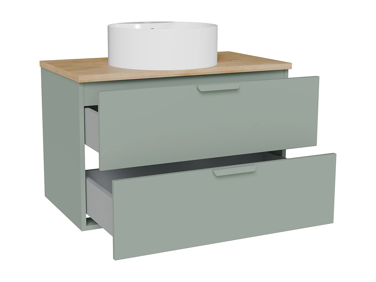Meuble de salle de bain suspendu avec vasque à poser ronde – Vert sauge – L80 cm – AVORELI