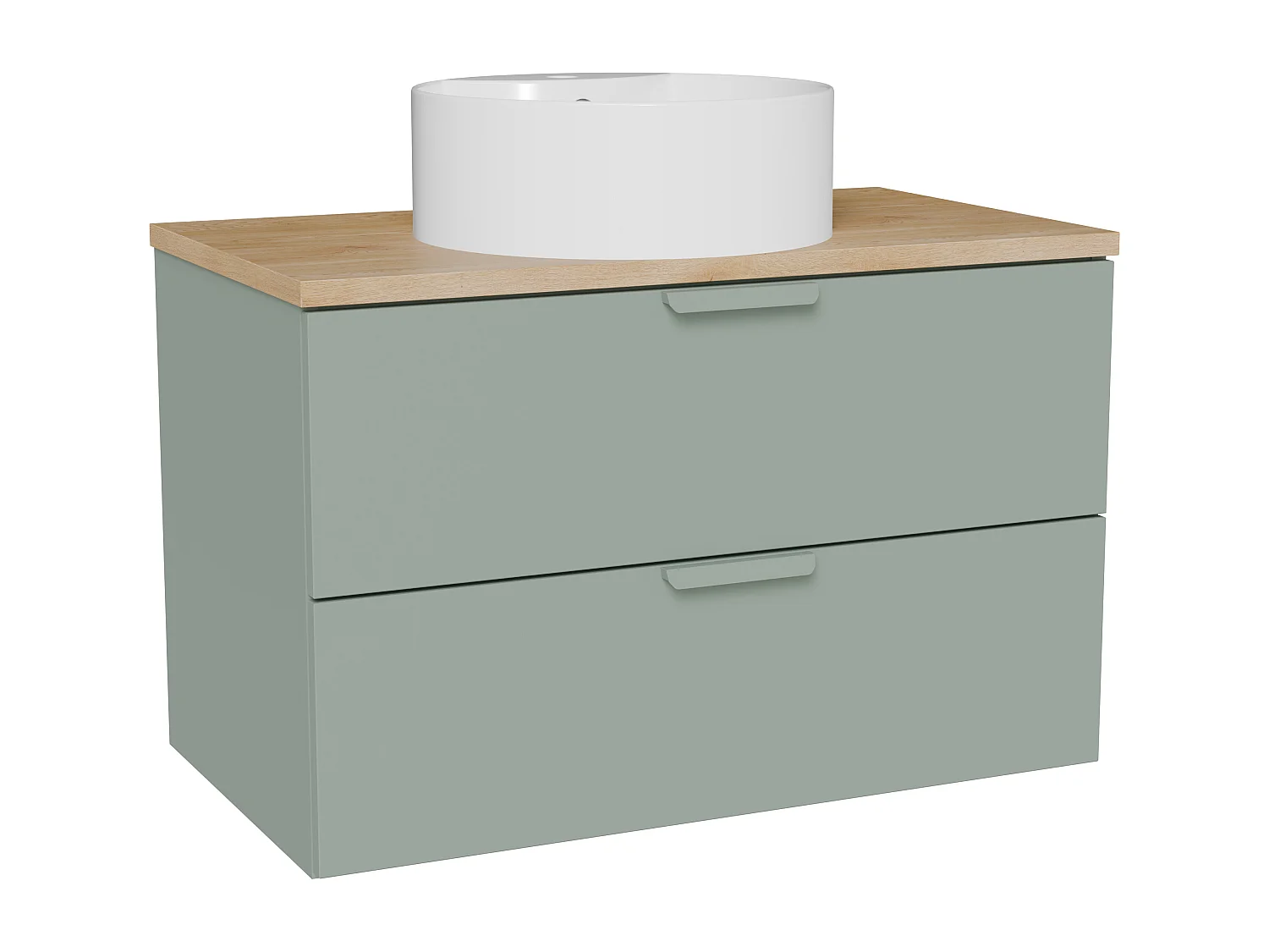 Meuble de salle de bain suspendu avec vasque à poser ronde – Vert sauge – L80 cm – AVORELI