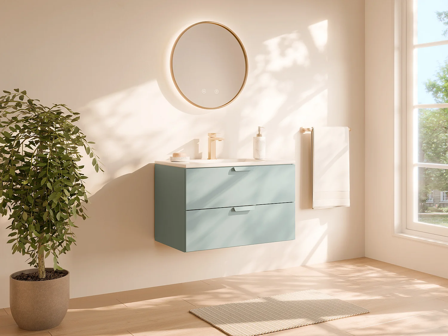 Meuble de salle de bain suspendu avec vasque à encastrer – Vert sauge – L80 cm – AVORELI