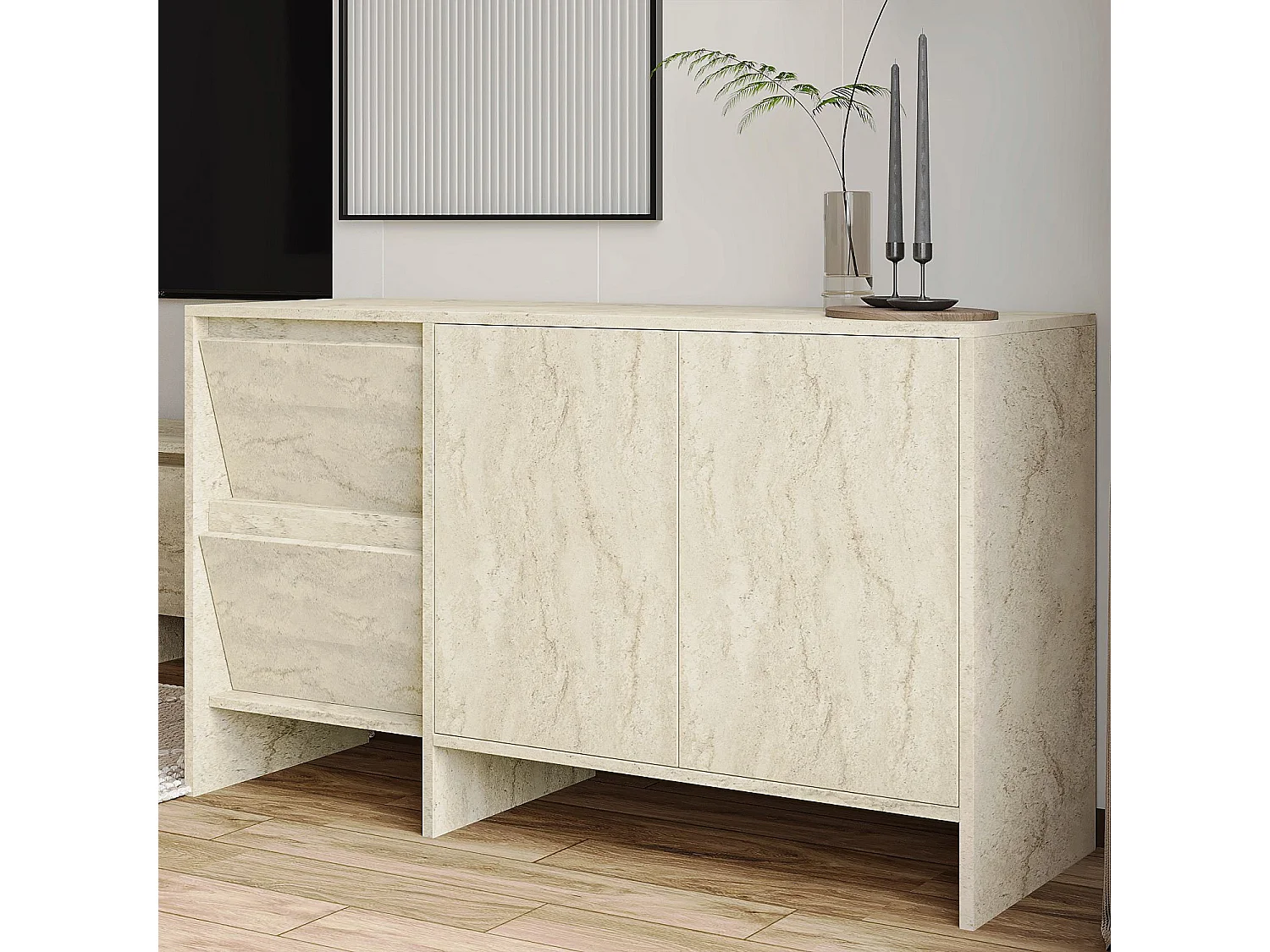 Buffet en bois "Laris 130" - 130 x 44 x 82 cm - Travertin