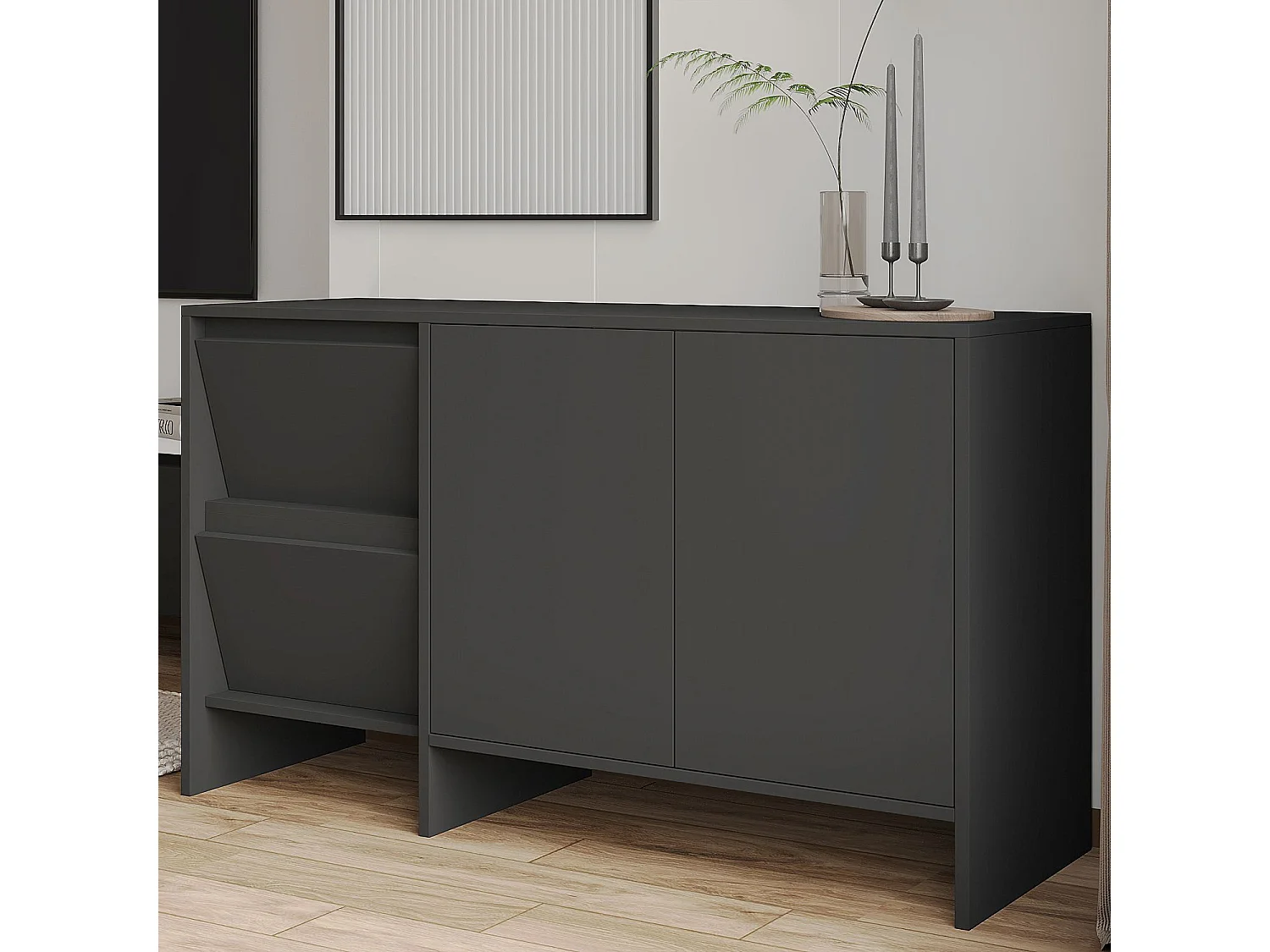 Buffet en bois "Laris 130" - 130 x 44 x 82 cm - Gris anthracite