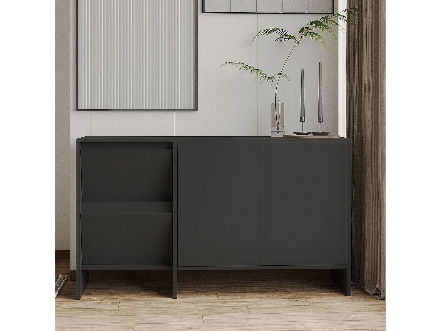 "Laris 130" Trä Credenza - Antracitgrå - Modern Design - Rymlig Förvaring - Högkvalitativt Hantverk