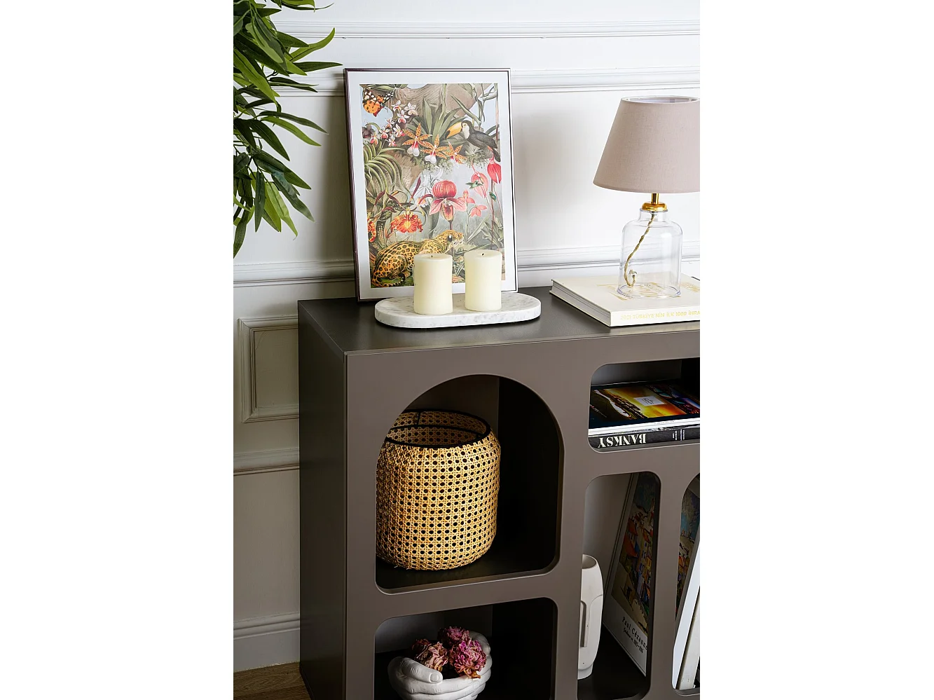 "Lessa" Trä Credenza - Antracitgrå - 80 x 37 x 74 cm - Modern Design