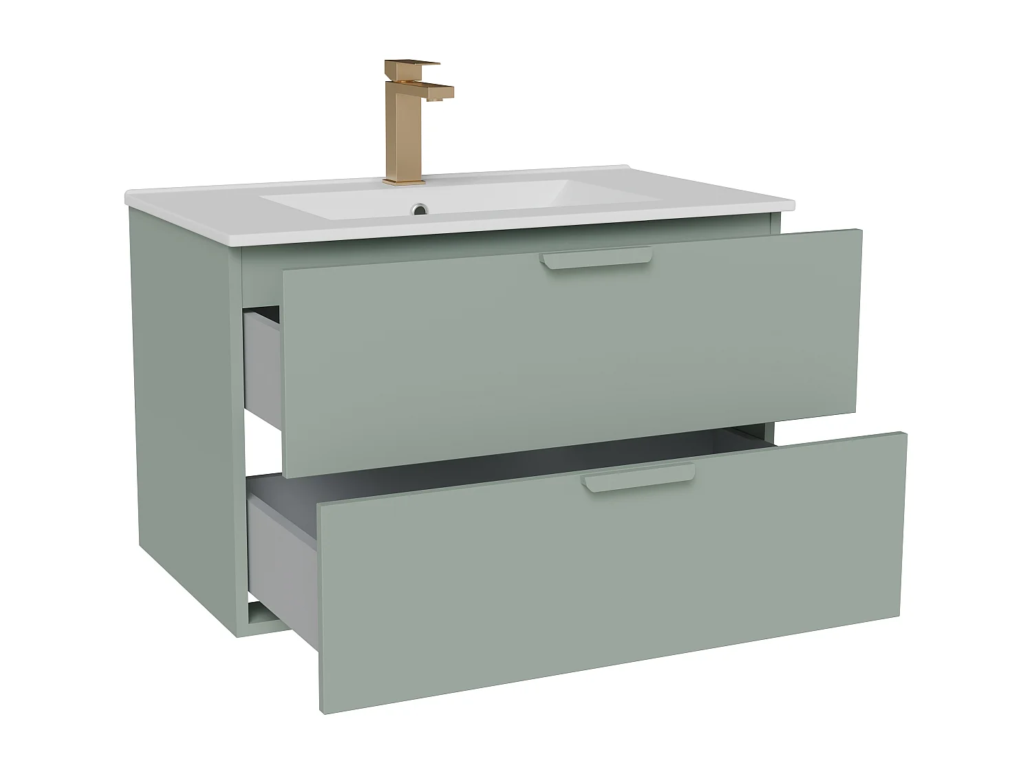 Meuble de salle de bain suspendu avec vasque à encastrer et robinet – Vert sauge – L80 cm – AVORELI
