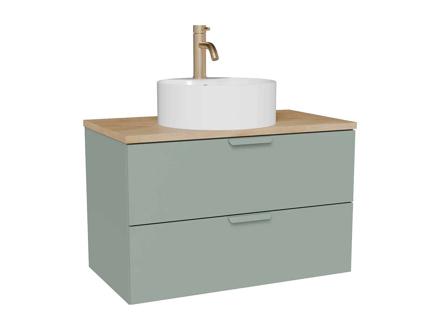 Meuble de salle de bain suspendu avec vasque à poser ronde et robinet – Vert sauge – L80 cm – AVORELI