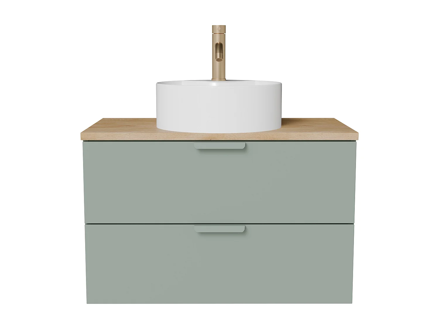 Meuble de salle de bain suspendu avec vasque à poser ronde et robinet – Vert sauge – L80 cm – AVORELI