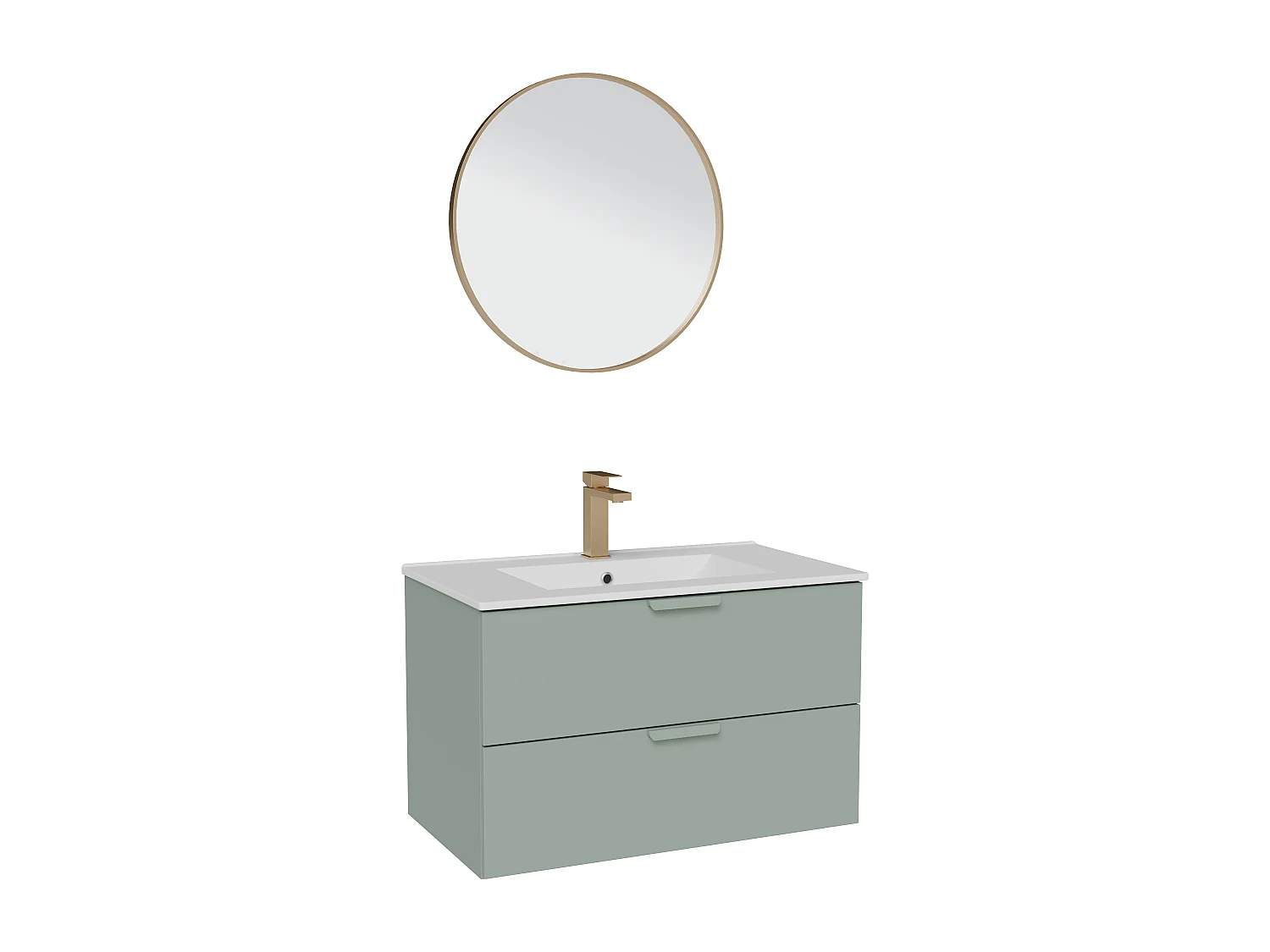 Meuble de salle de bain suspendu avec vasque à encastrer, robinet et miroir – Vert sauge – L80 cm – AVORELI