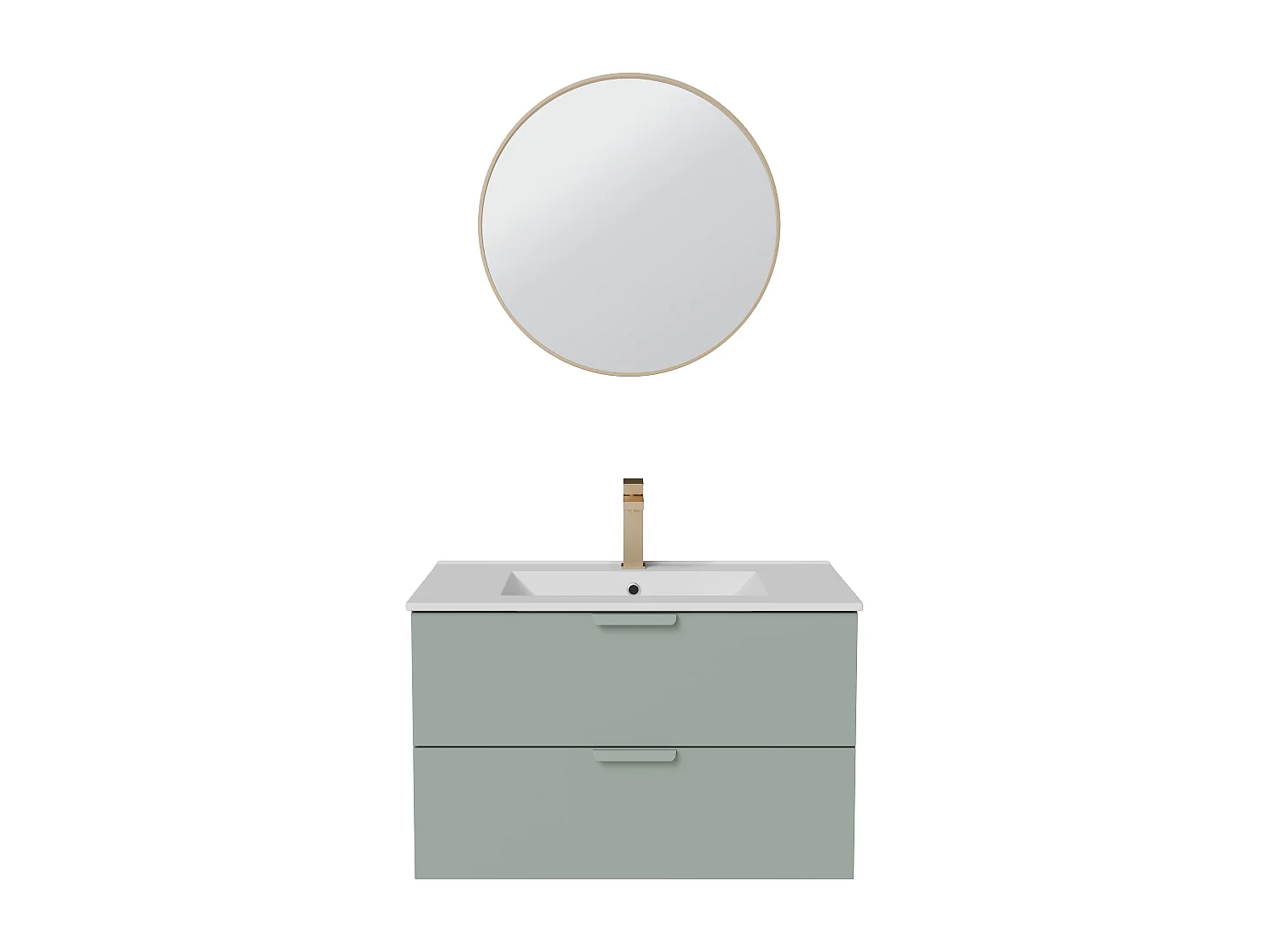 Meuble de salle de bain suspendu avec vasque à encastrer, robinet et miroir – Vert sauge – L80 cm – AVORELI