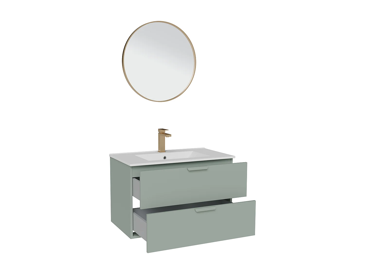 Meuble de salle de bain suspendu avec vasque à encastrer, robinet et miroir – Vert sauge – L80 cm – AVORELI