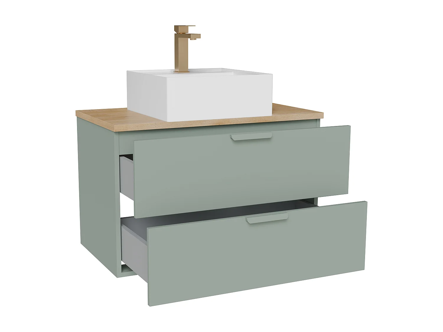 Meuble de salle de bain suspendu avec vasque à poser carrée et robinet – Vert sauge – L80 cm – AVORELI