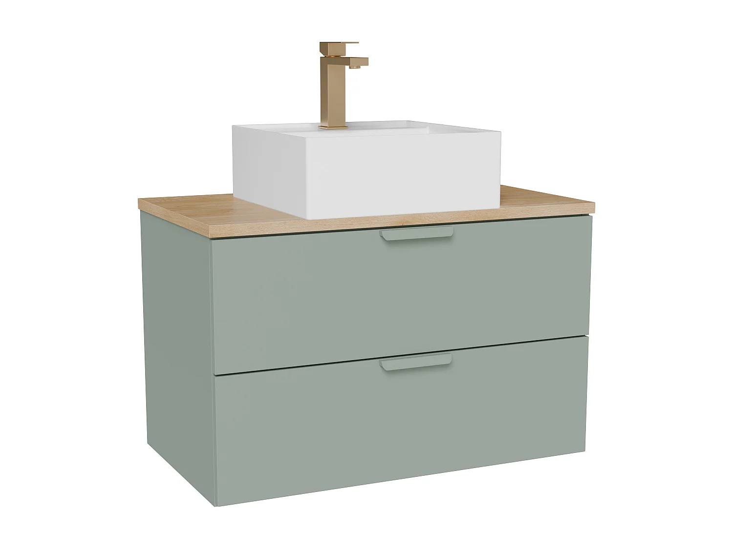 Meuble de salle de bain suspendu avec vasque à poser carrée et robinet – Vert sauge – L80 cm – AVORELI