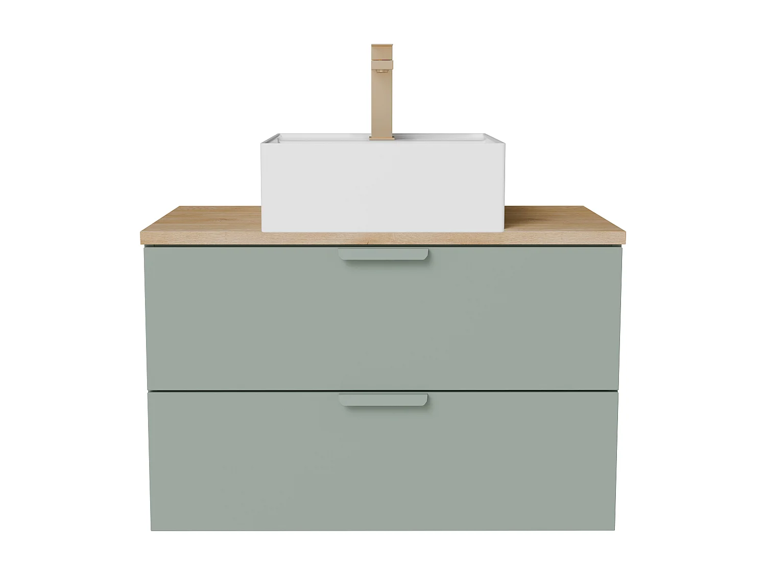 Meuble de salle de bain suspendu avec vasque à poser carrée, robinet et miroir – Vert sauge – L80 cm – AVORELI