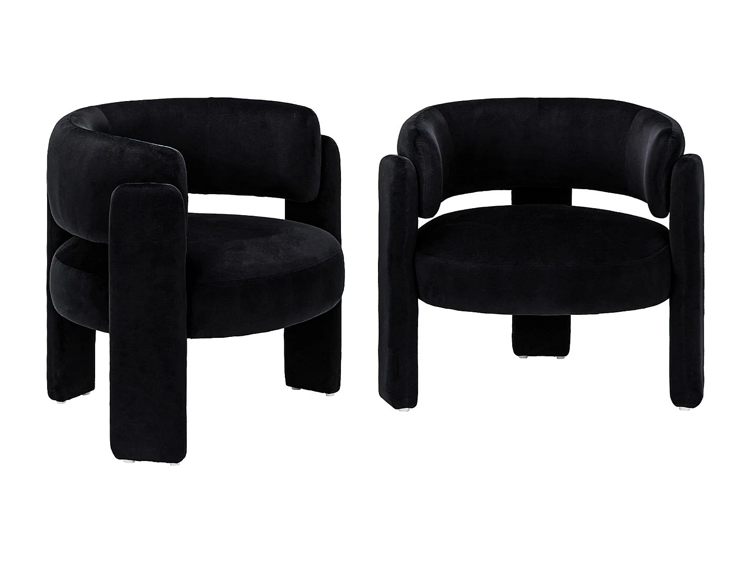 SMARTUE Lot de 2 chaises avec accoudoirs en velours pieds tripodes Noir