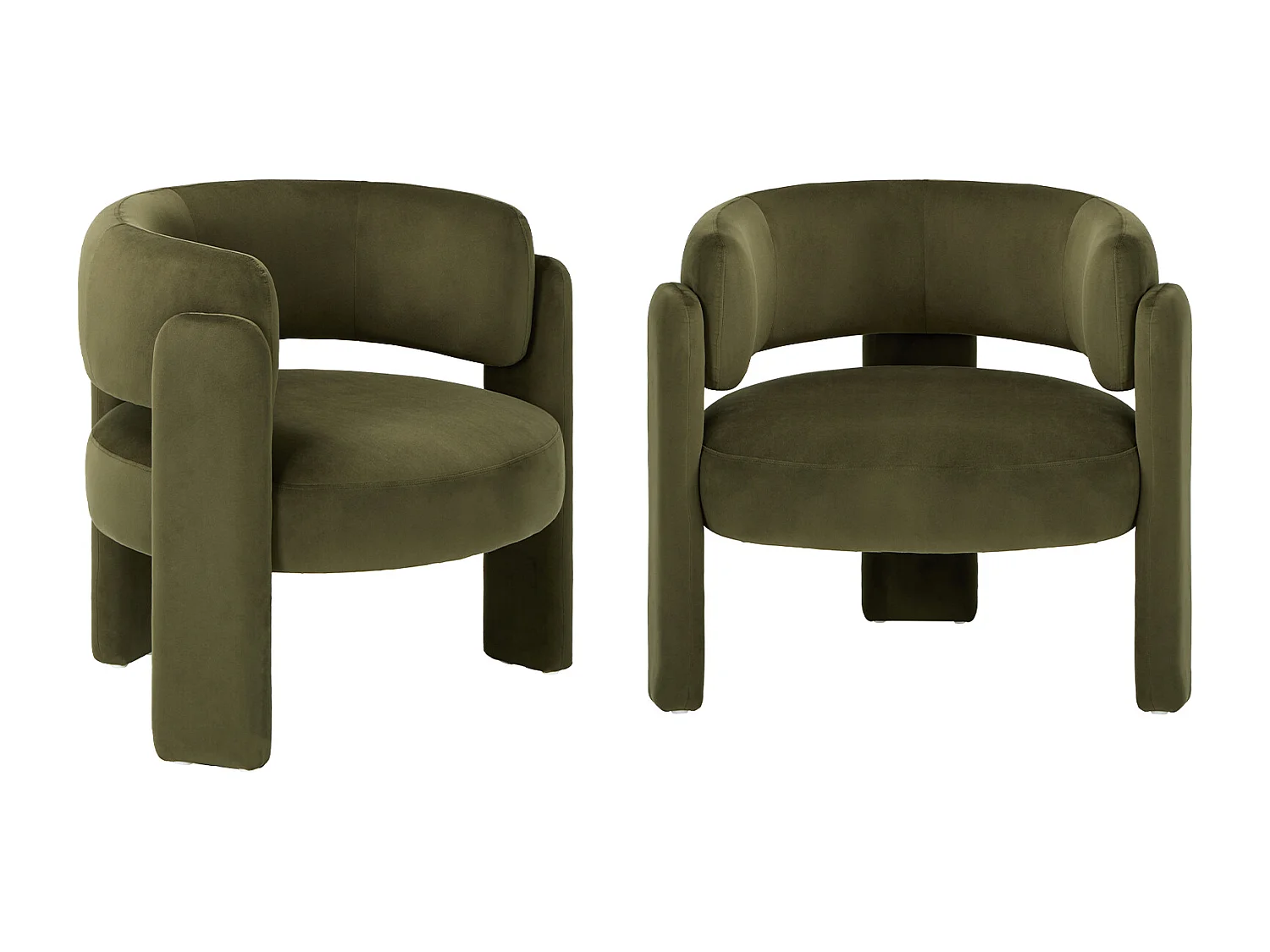 SMARTUE Lot de 2 chaises avec accoudoirs en velours pieds tripodes Vert