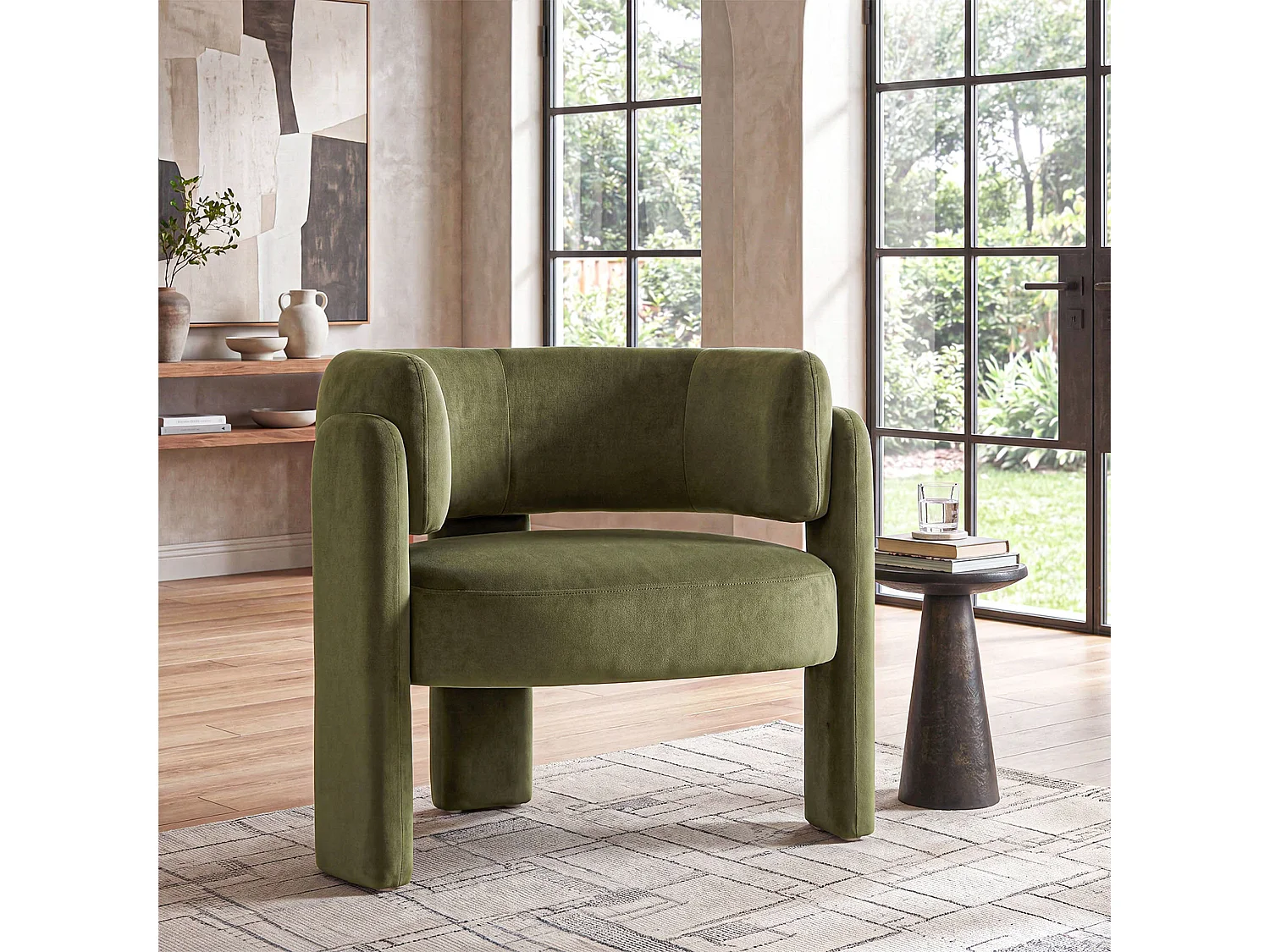 SMARTUE Lot de 2 chaises avec accoudoirs en velours pieds tripodes Vert
