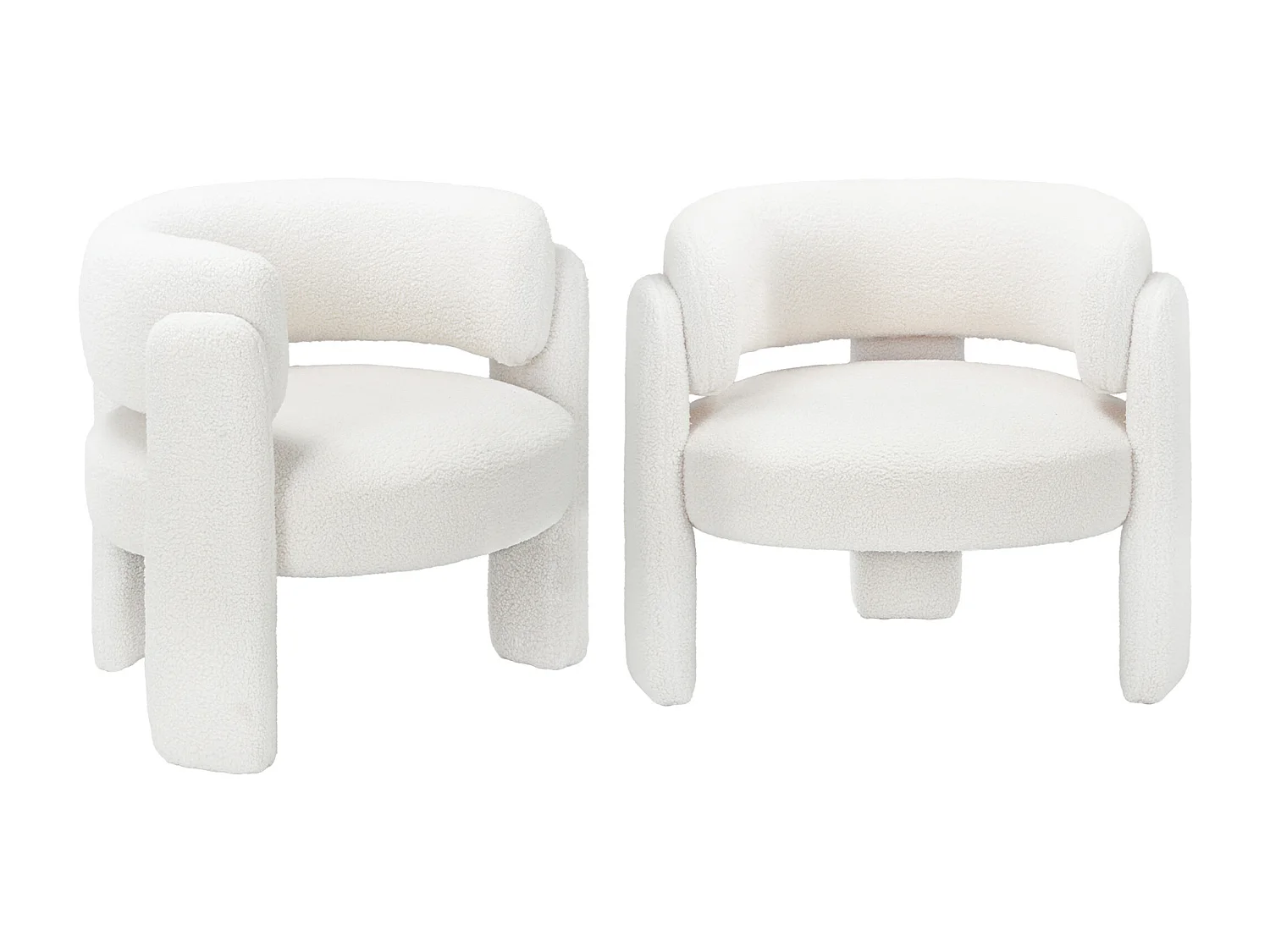 SMARTUE Lot de 2 chaises avec accoudoirs en bouclette pieds tripodes Crème