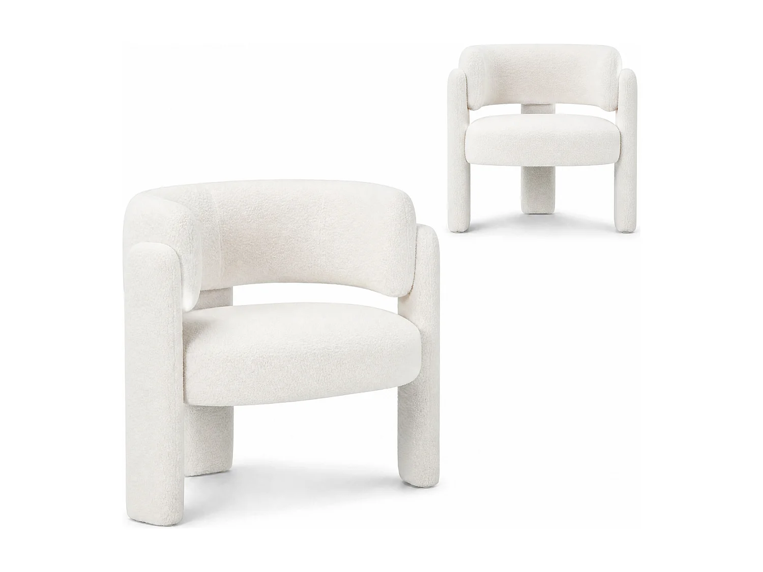 SMARTUE Chaise avec accoudoirs en sherpa pieds tripodes Crème - à l'unité