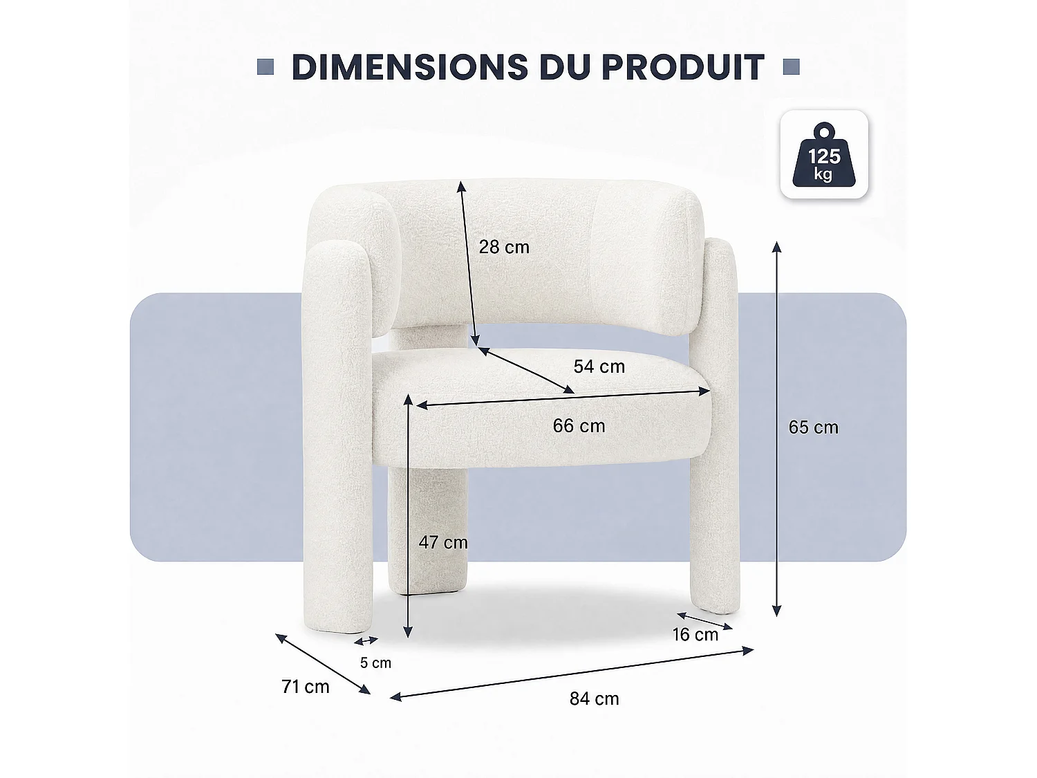 SMARTUE Chaise avec accoudoirs en sherpa pieds tripodes Crème - à l'unité