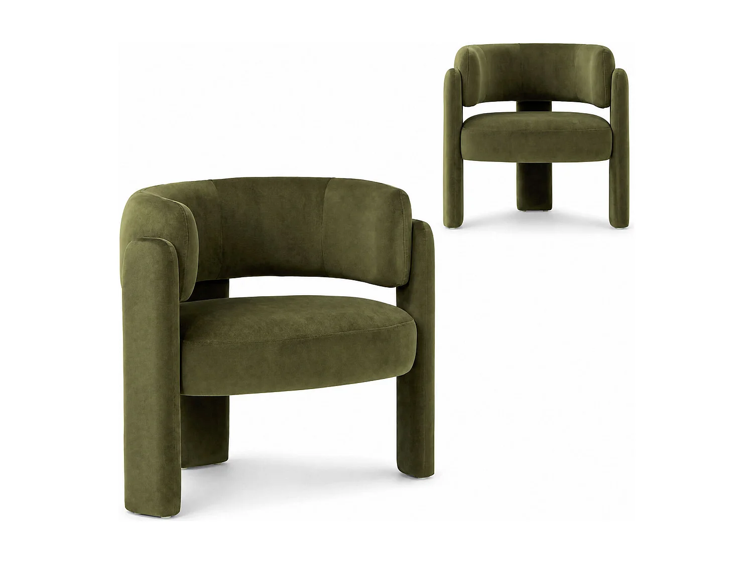 SMARTUE Chaise avec accoudoirs en velours pieds tripodes Vert - à l'unité