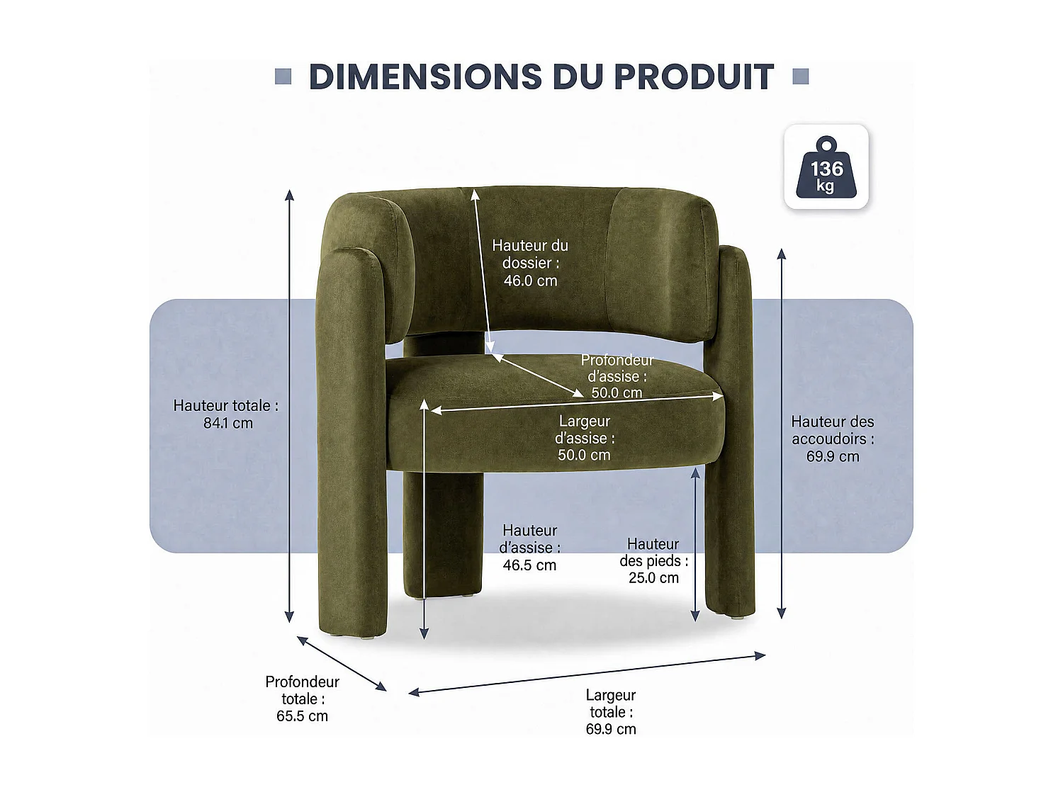 SMARTUE Chaise avec accoudoirs en velours pieds tripodes Vert - à l'unité