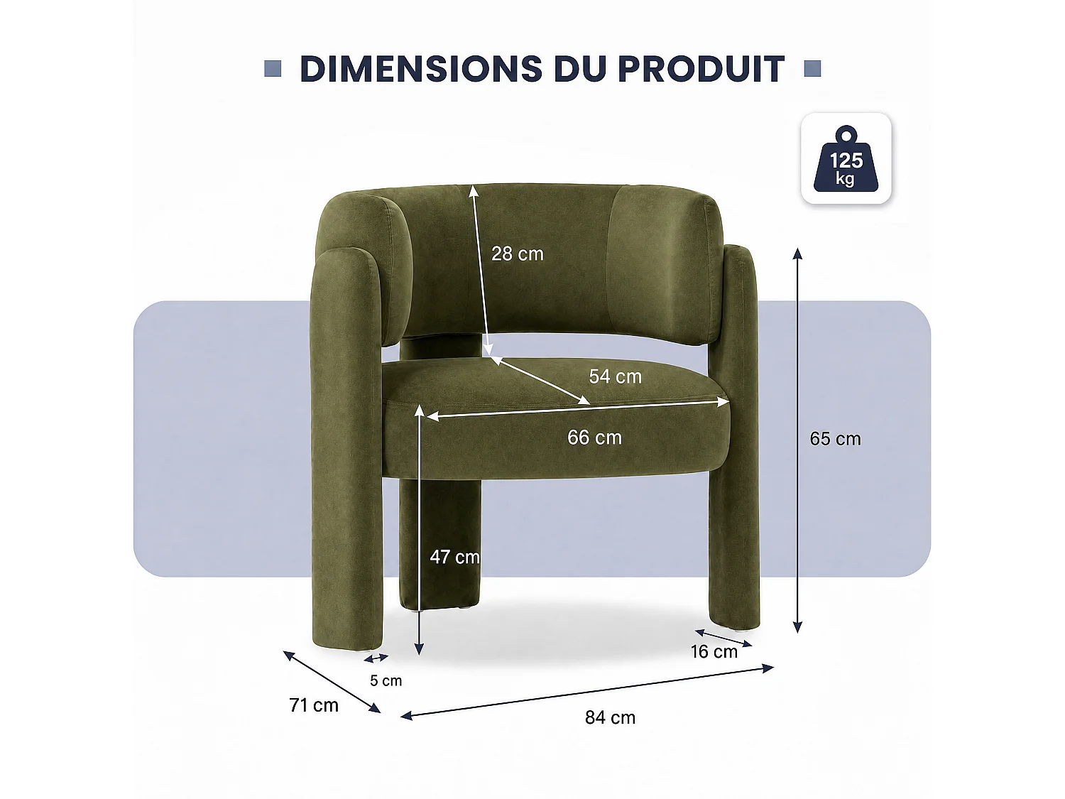 SMARTUE Chaise avec accoudoirs en velours pieds tripodes Vert - à l'unité