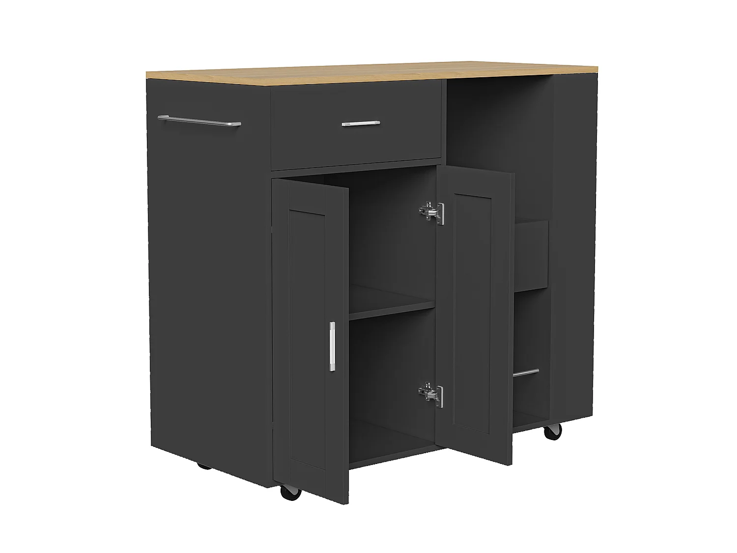 Meuble de Rangement Moderne avec 2 Portes, 1 Tiroir et Espace Ouvert, Design Élégant en noir et Bois